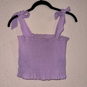 Smocked Purple Crop Top With Ribbon Bow Straps